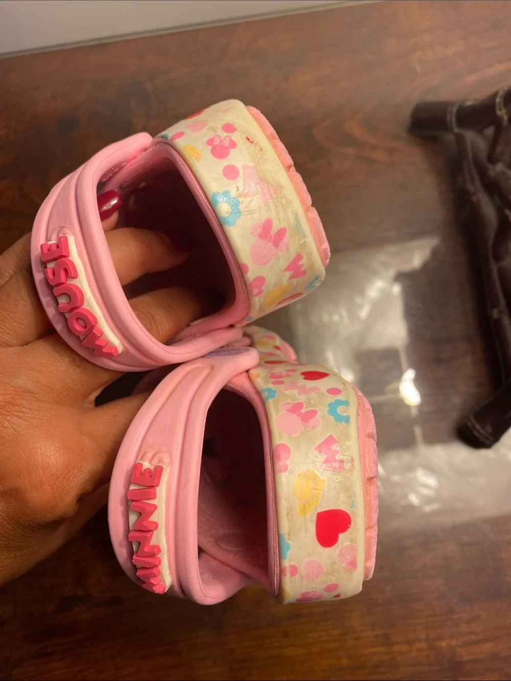 CROCS Pink Kids Slip-On Clogs with Minnie Mouse Charms